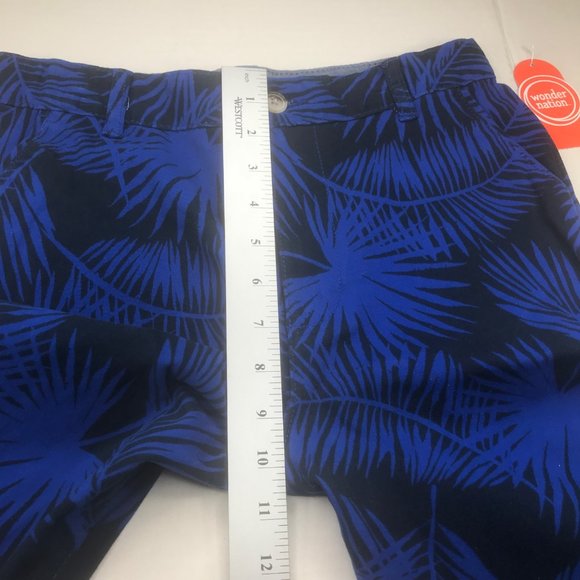 Wonder Nation Boy's Size 16 Adjustable Waist Flat Front Short Blue Palm Leaf New - Picture 11 of 13